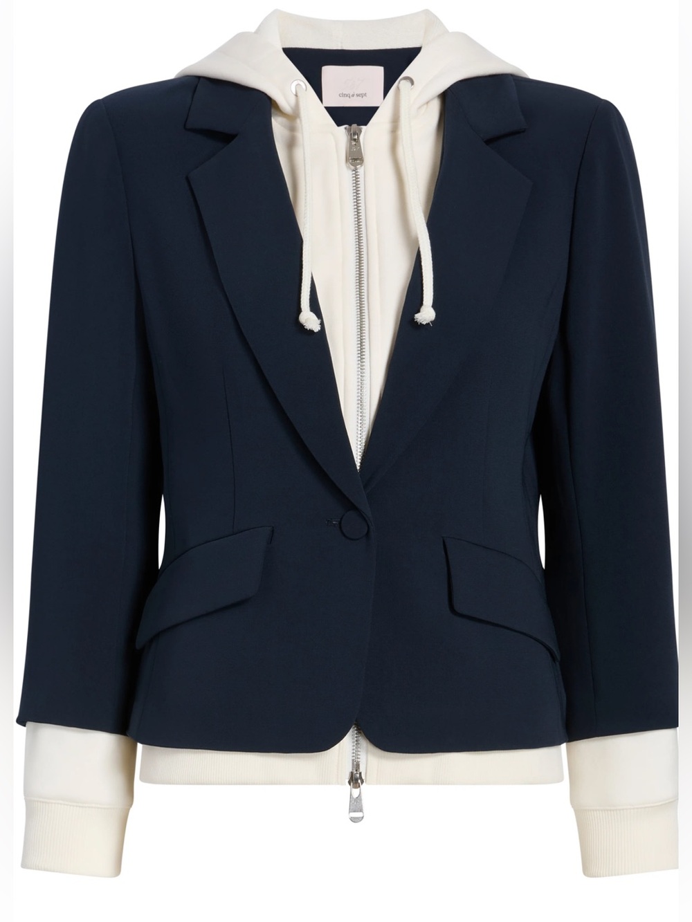 Cinq a sept Zip Up Le Petit Khloe Hooded Blazer jacket Navy Blue / ivory